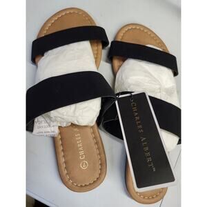 Charles Albert ~ Slip On ~ Open Toe ~ Dual Strap Sandals ~ BLACK ~ Size 7